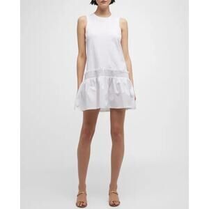 CINQ A SEPT Betsie Dropped Waist Sleeveless Mini Dress Womens Small White Cotton